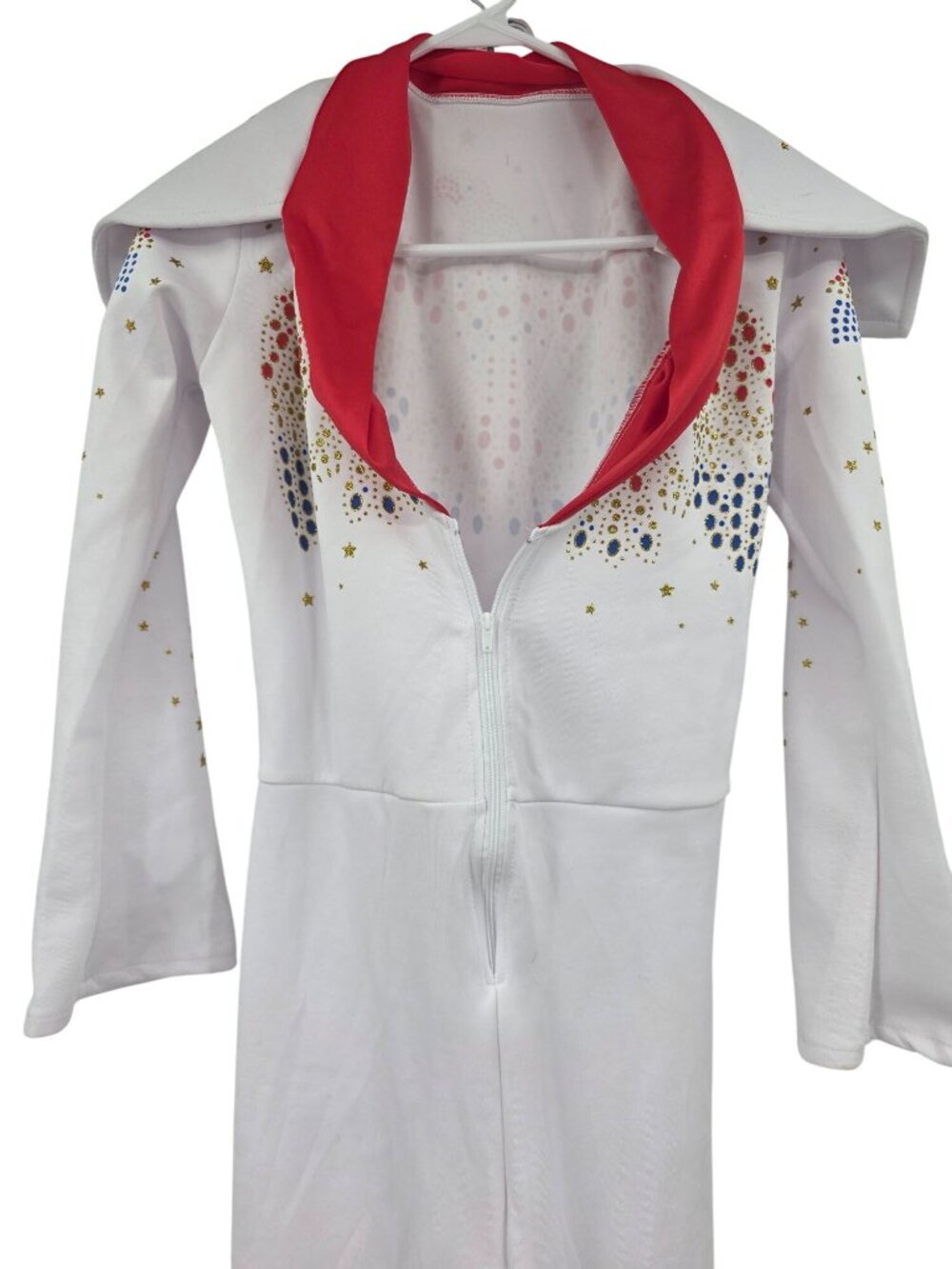 Elvis Presley White Jumpsuit Costume With Red Collar & Eagle Belt, Size Small
